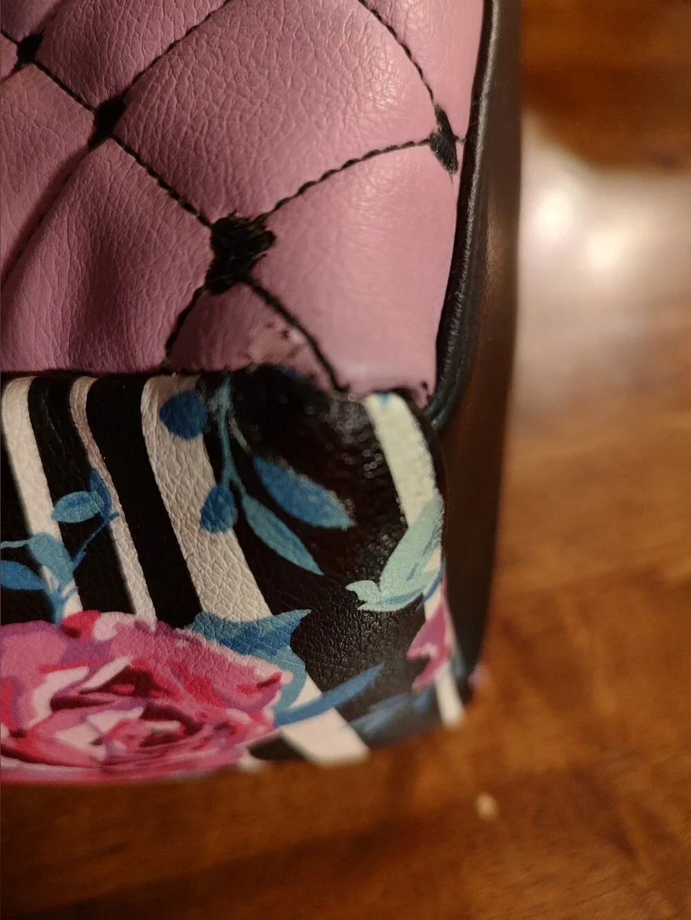 Betsey Johnson Pink Quilted Satchel with Floral & Stripes